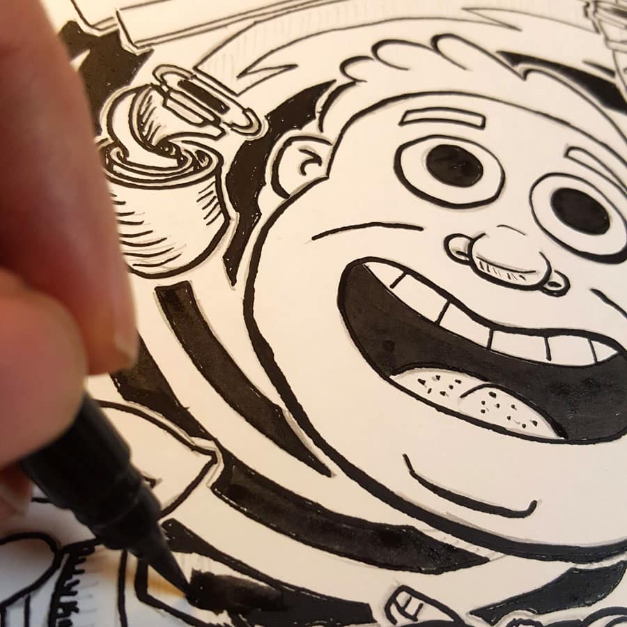 Inking my illustration.