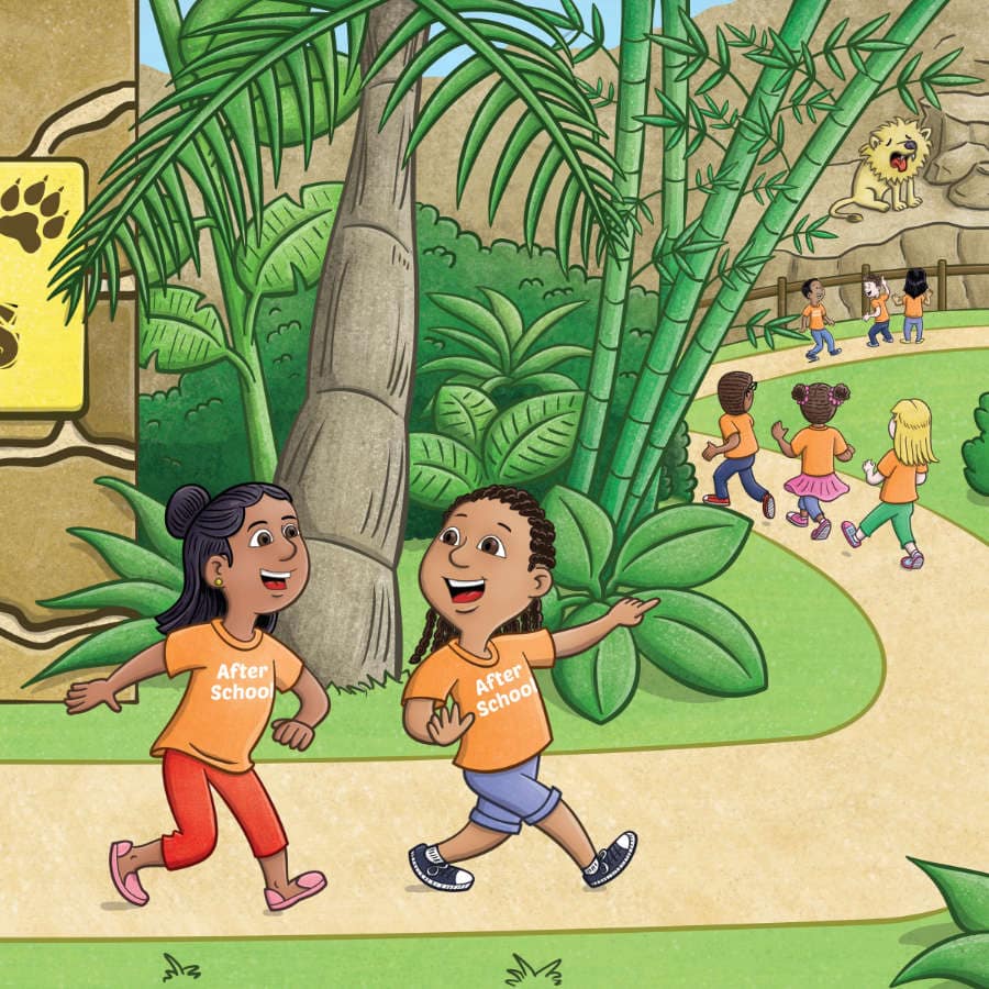 Kids visiting the zoo. Zippy Buzzy Bee, winner of a MarCom Award 2021.