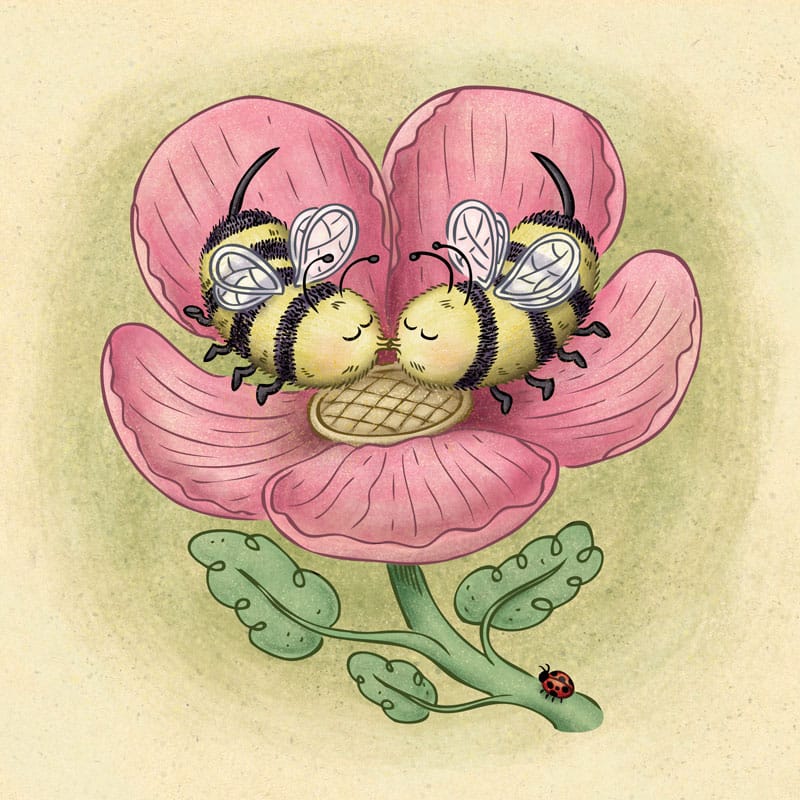 Kissing Bees by illustrator Scott DuBar